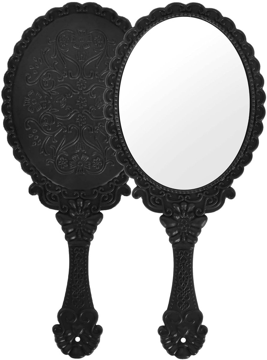 SnelShoppen - Vintage Makeup Tafel Spiegel met Handvat, Draagbare Make-up Spiegel, Reisspiegel voor Vrouwen en Meisjes, Elegante Ontwerp (25 x 11.5 cm
