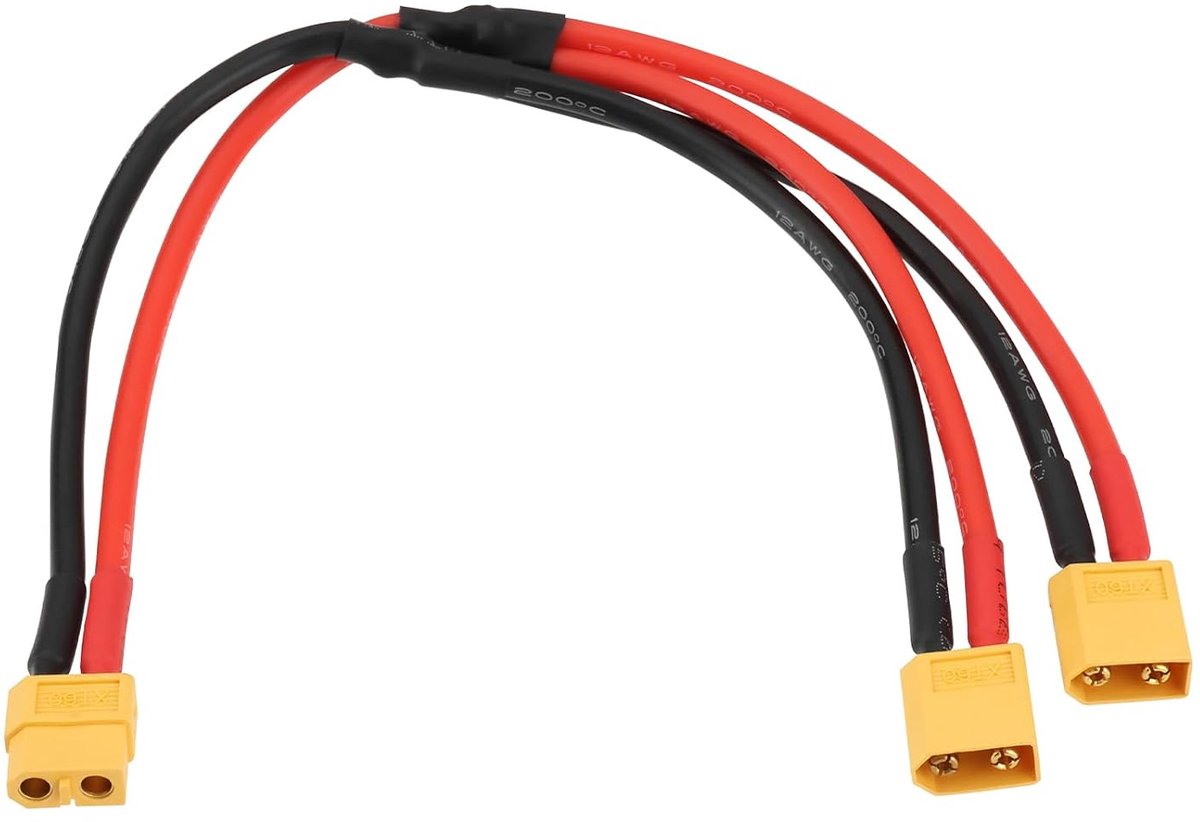 SnelShoppen - XT60 Female naar Dubbele Male Connector Verlengkabel 12 AWG - 1 naar 2 XT60 Stekkers - Hoogwaardig Tinned Copper - Voor Zonnepaneel en Z