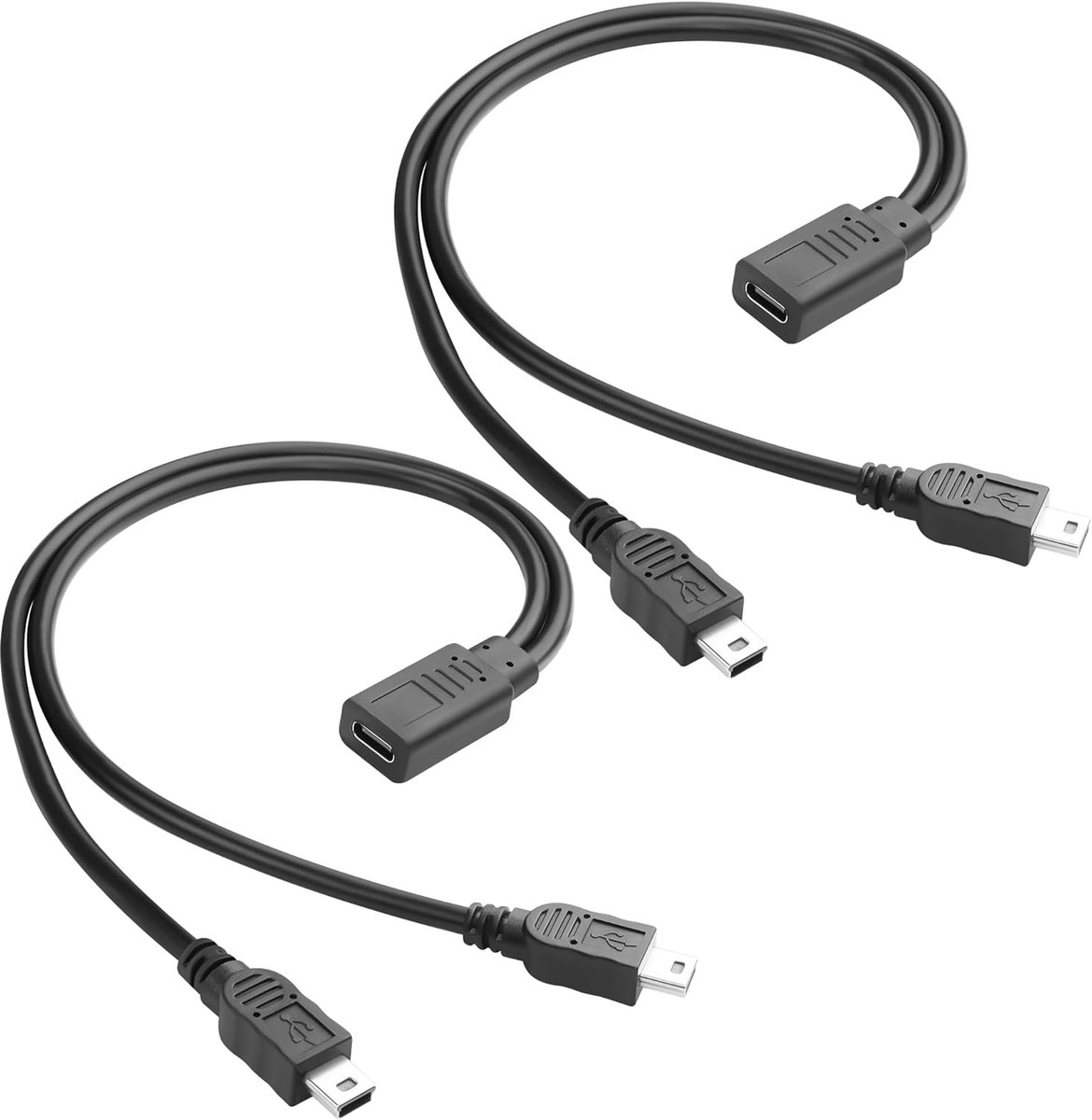SnelShoppen - USB C naar 2 mini USB Y-splitter kabel, 1-in-2 USB type C naar dubbele mini USB plug, opladen, korte kabel 5V3A, geen datatransfer