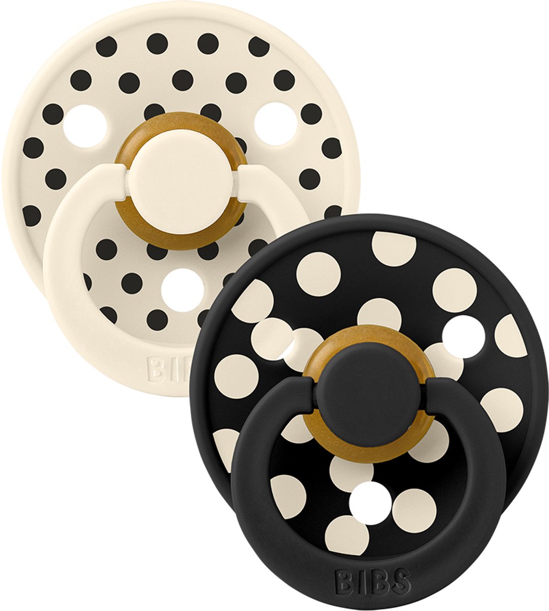 BiBs Studio Polka Fopspeen - Rond - 2 Stuks - 6-18 Mnd - Ivory / Black