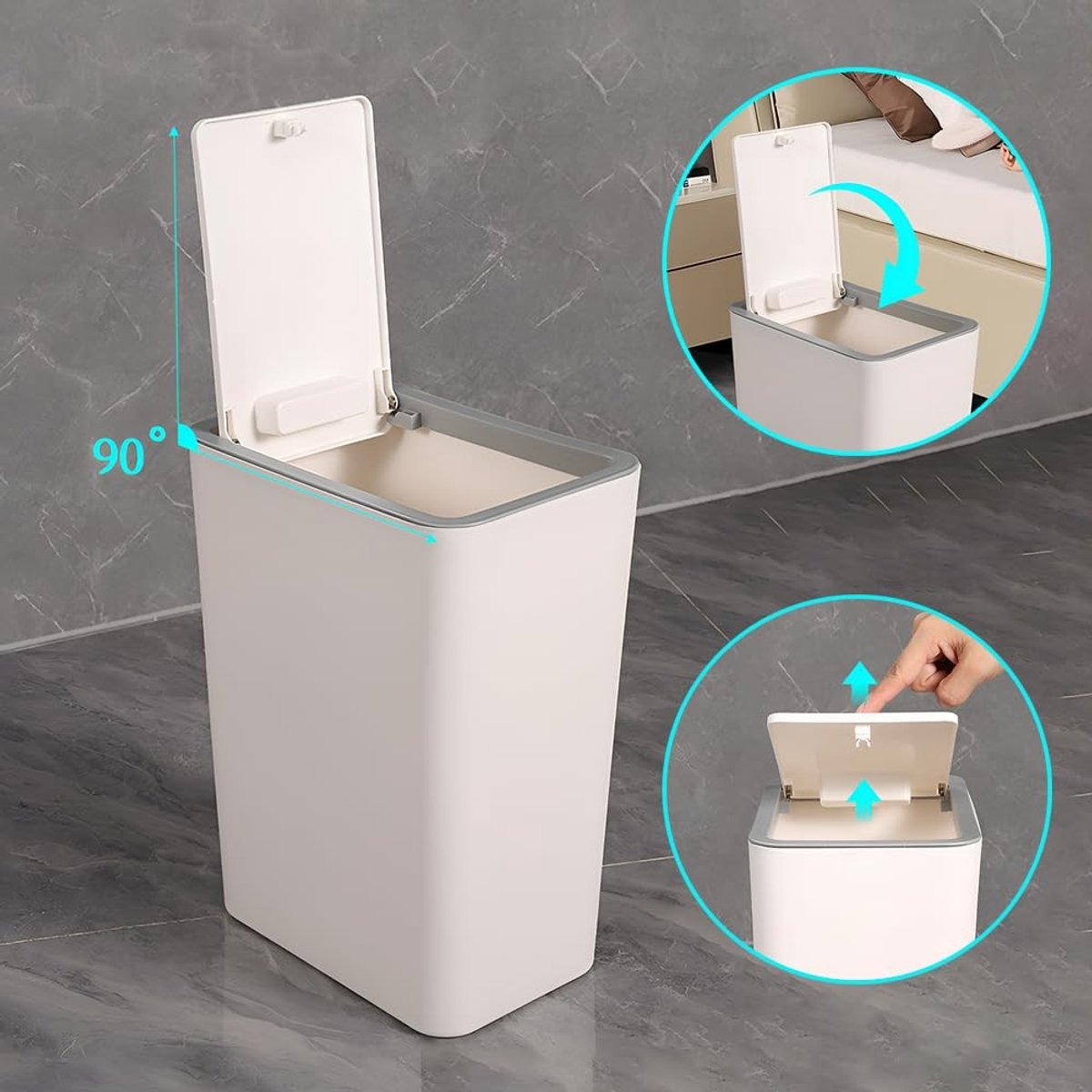 Nauwsluitende 10 Litre Afvalemmer voor Badkamer en Keuken met Deksel, Geurvrije Prullenbak voor Woonkamer en Kantoor