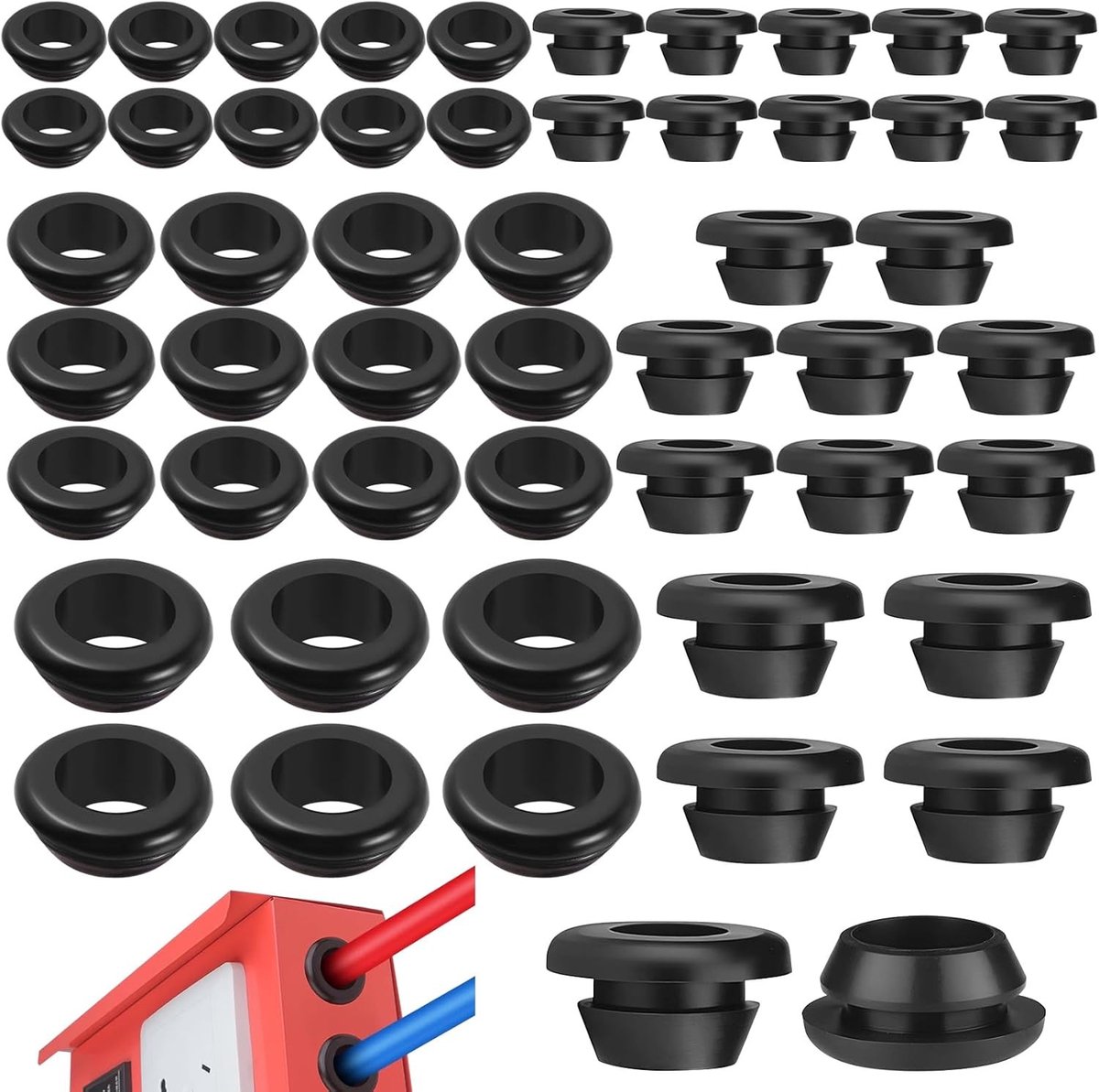 50 Stuks Rubber Grommets voor Kabels, Flexibele Rubber Pluggen met ID 10mm 12mm 14mm, Waterdichte Sealing Ringen voor Bescherming van Draden en Kabelverbindingen