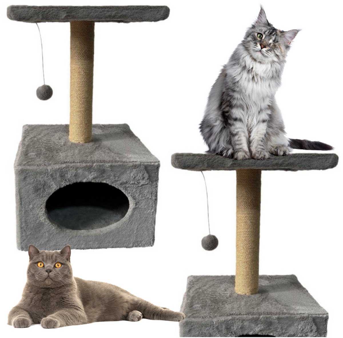 Krabpaal met kattenbed Hangende muis 31 cm x 31 cm x 56 cm