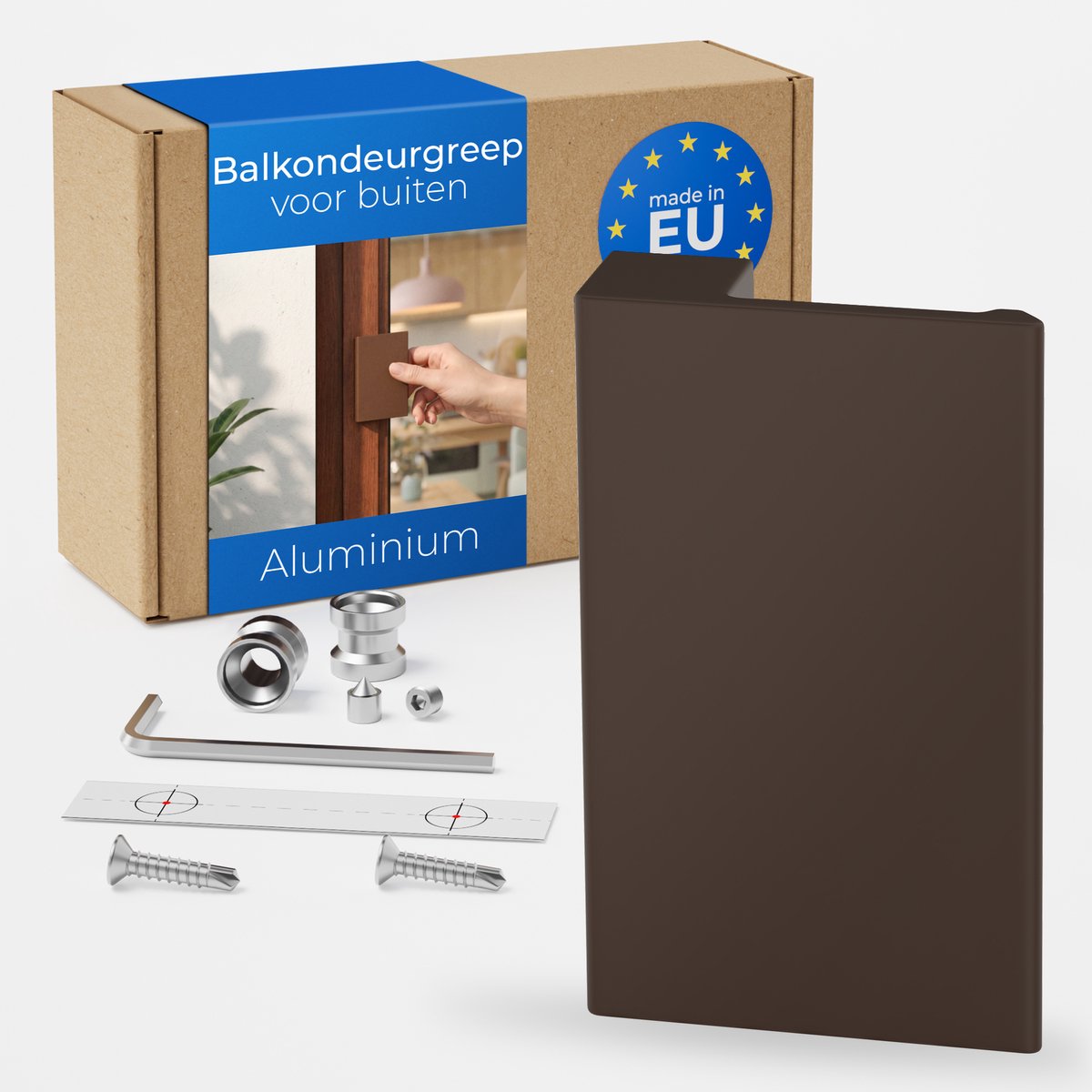 Premium Aluminium Balkondeurgreep KUBO Bruin – Buitengreep voor Balkondeur, Terrasdeurgreep, Vierkant, Vervangingsgreep, Geëxtrudeerd Aluminium