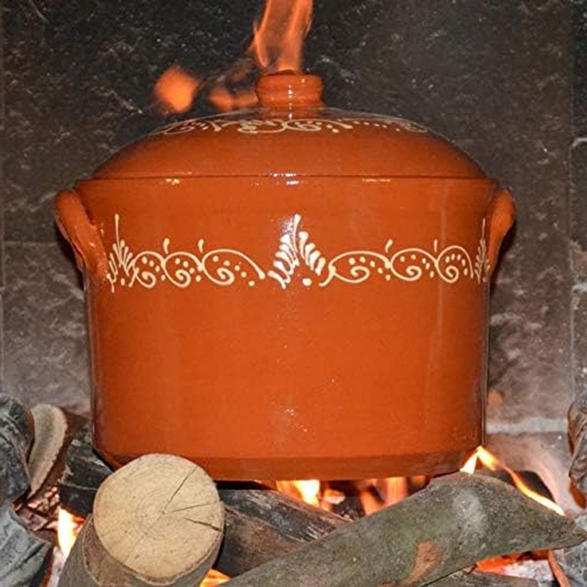 Kookpan Terracotta - Stoofpan Sauspan - Maaltijden Bereiden - Handgemaakt Versierd - 9 Liter 255 cm - Terracotta