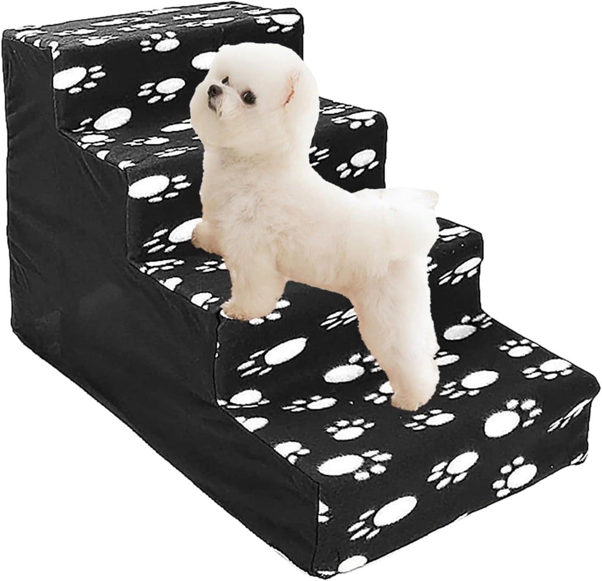 Huisdier Trappetje - Kattenladder Bedtrap - Huisdieren Comfortabel Laten - Zachte Flanellen Bekleding - 60x40x35cm - Zwart