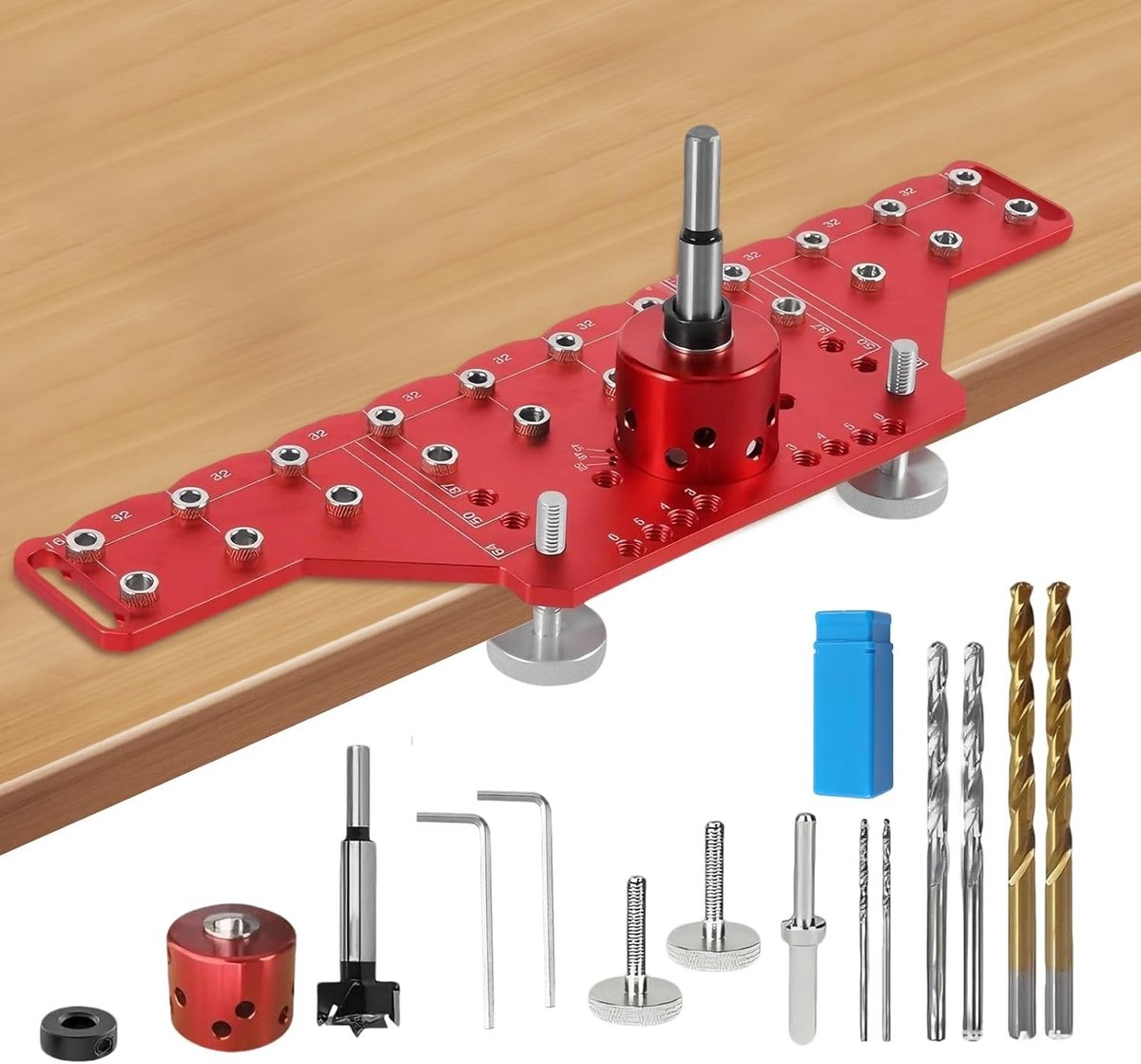 2-in-1 Hinge Tool voor Planken, Aluminium Boorgids met 5 mm en 1/4 Inch Boor, Perfect voor Houtbewerking en Renovaties