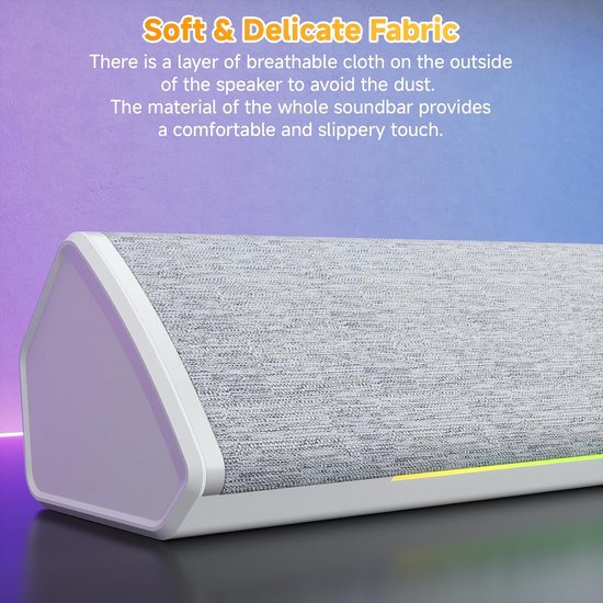 LED Soundbar - PC Speaker - Muziek Luisteren - 3 Audio Modes - USB-C Powered - Wit — afbeelding 2