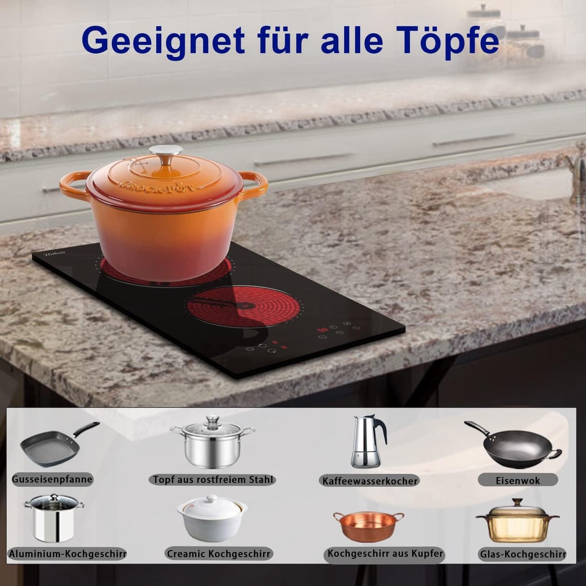 Keramische Kookplaat - Inbouw Kookplaat - Snel Koken - Dubbele Zone - 30cm - Zwart