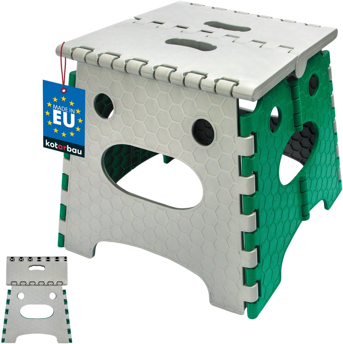 KOTARBAU® Opvouwbare Kruk - Opstapje Inklapbaar 27 cm - Opvouwbaar Opstapkrukje - Antislip en Stabiel - Draagbaar - Kunststof - Grijs en Groen