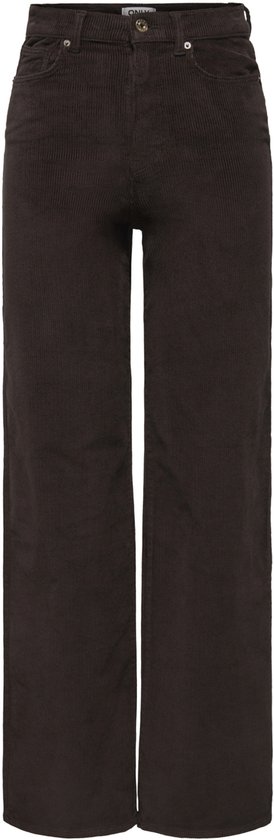 Bruine corduroy broek met wijde pijpen en vijf zakken.