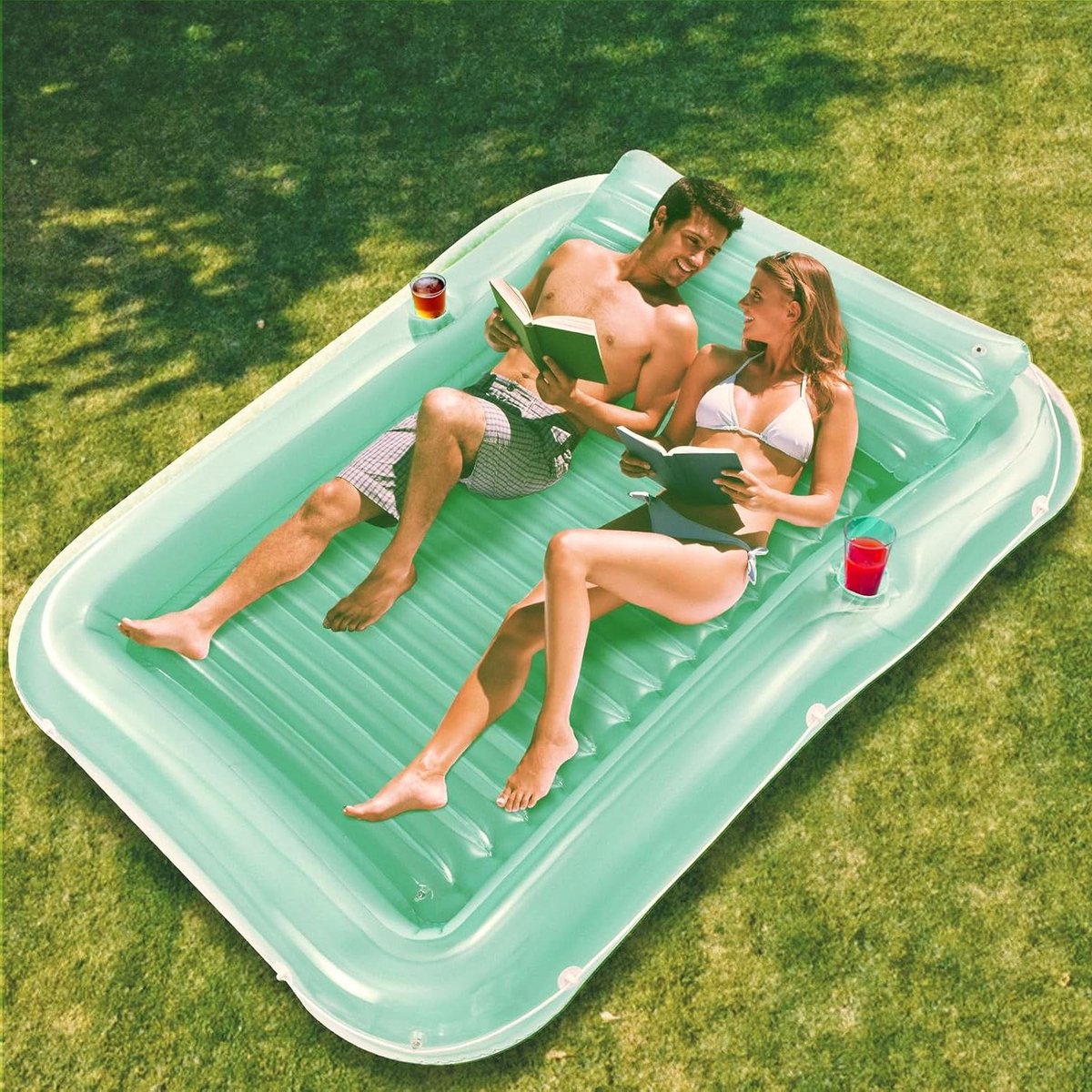 Opblaasbaar Luchtbed - Zonnedek Ligbed - Luxe Zonnebaden - Innovatief Koelsysteem - 178 x 114 cm - Groen Wit