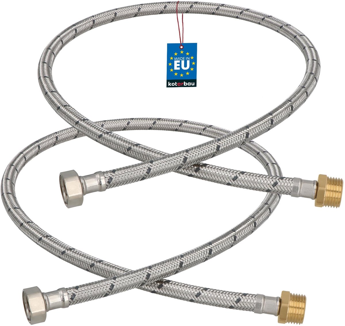 KOTARBAU® 2 Stuks - Flexibele Aansluitslang 1/2"x1/2" - Sanitaire Aansluitslang 100 cm - Flexibele Kraanslang - Buitendraad x Binnendraad - Aansluitslang Armatuur - Gevlochten Roestvrijstalen Aansluitslang