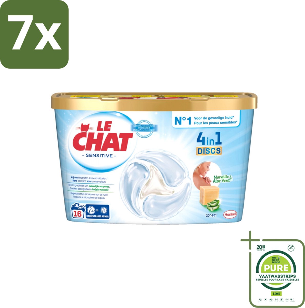 7 x Le Chat – Wascapsules – Sensitive – 16 stuks per verpakking - Grootverpakking - Wasmiddelcapsules - Hypoallergen - Gevoelige Huid - Dermatologisch Getest - Milieuvriendelijk