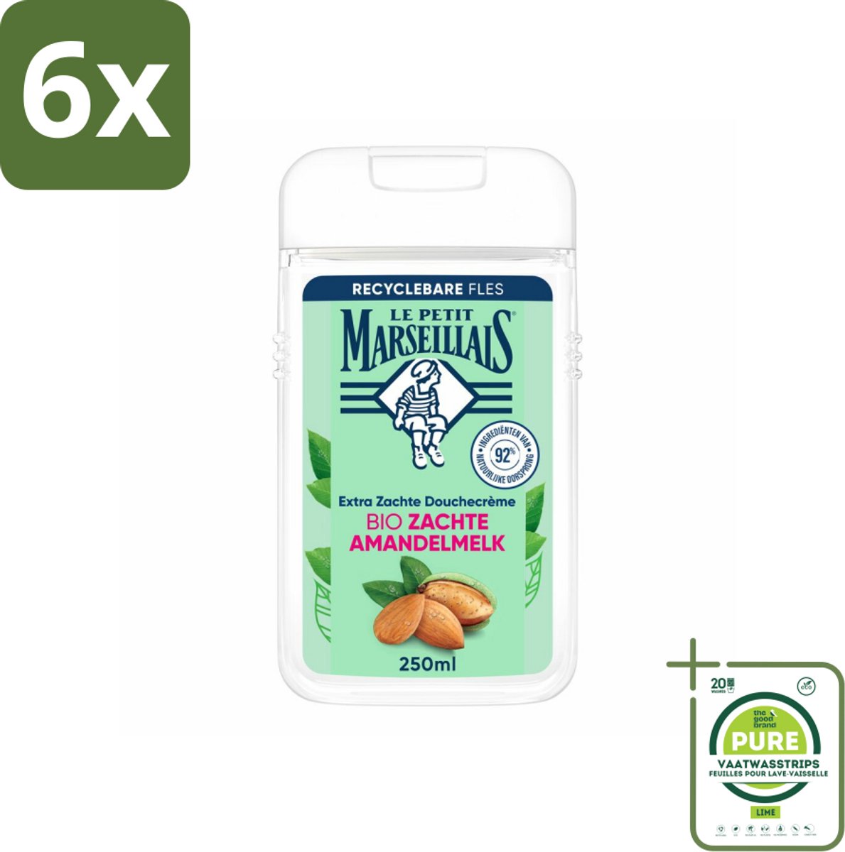 Le Petit Marseillais – Douchecrème – Zoete Amandel – Hydraterend – 250 ml - Voordeelverpakking - 6 stuks - Douchecrème - Amandel