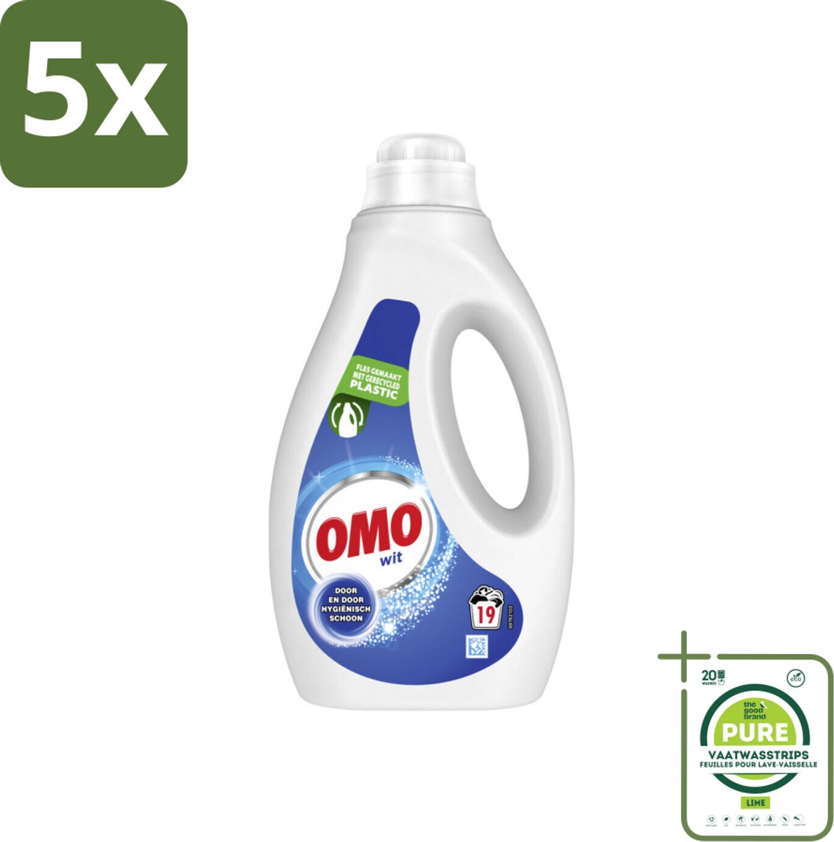 5 x OMO – Vloeibaar Wasmiddel – Wit – 19 Wasbeurten – 950 ml - Grootverpakking - Wasmiddel Wit - Vlekken Verwijderen - Stralend Wit - Was Op Lage Temperatuur - Korte Wasprogramma