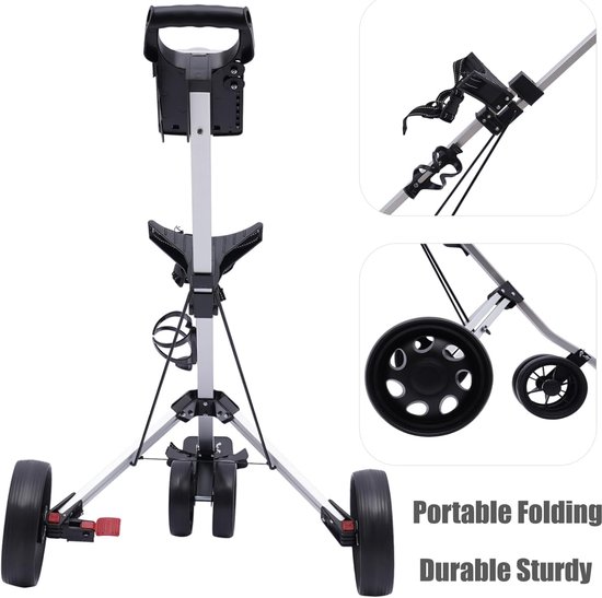 Golf Push Cart - Golf Trolley - Golfen op de baan - Opvouwbaar lichtgewicht ontwerp - 3 wiel - Zilver van GOLF — afbeelding 5