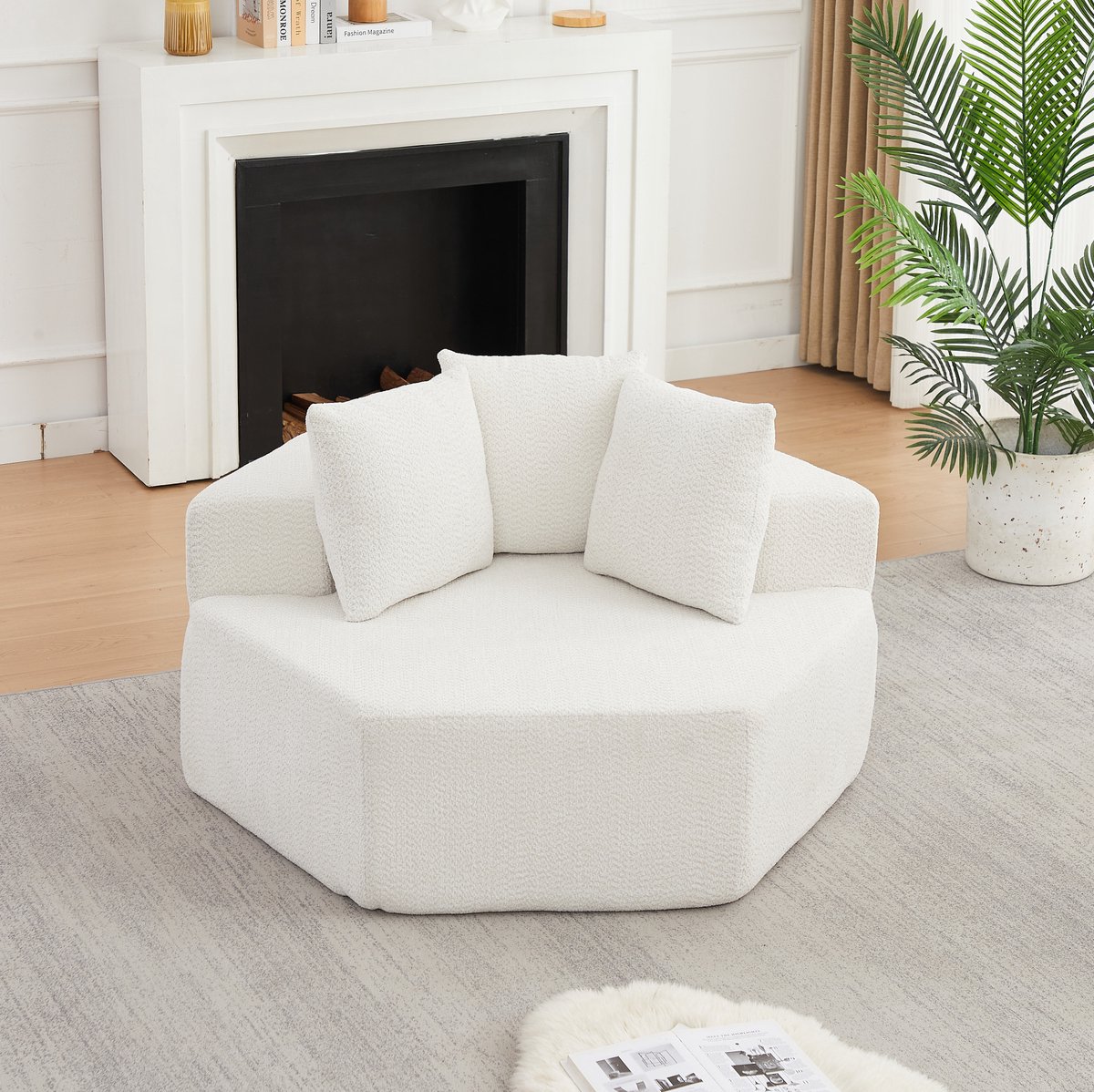 MIVRAY Modulaire Zitbank - 1-Zits Hexagonaal Design - Met 3 Kussens En Flexibele Opstelling - Voor Woonkamer En Lounge - Chenille Beige