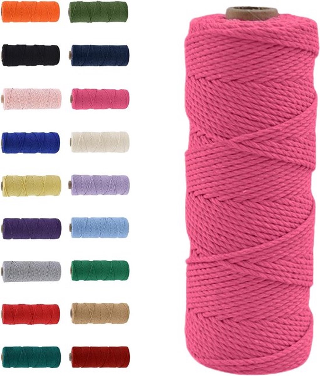 Natuurlijke Katoenen Macrame Touw van 100m in Roze Rood voor DIY Ambachten, Macrame Kunst en Cadeauverpakking