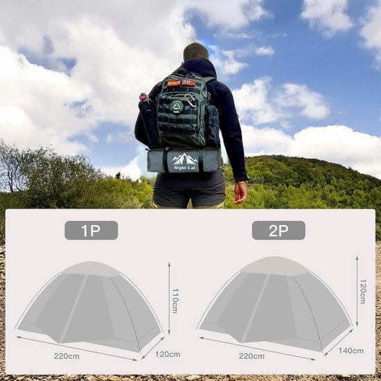 Campingtent 1-2 Persoons - Waterdicht 3000 mm - Lichtgewicht - Snel Opgezet - Voor Hiking en Kamperen — afbeelding 3
