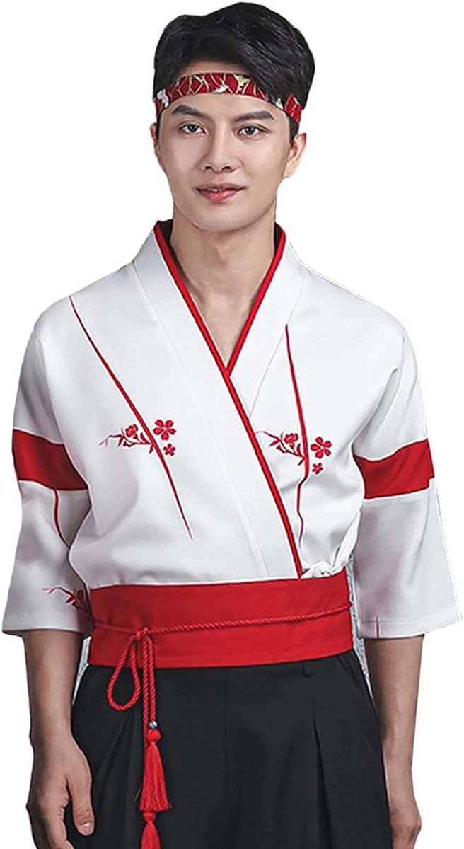 Japanse Kimono Jas - Koksbuis Sushi Uniform - Keuken Werkkleding - Patchwork Bedrukt - 3XL - Herentops