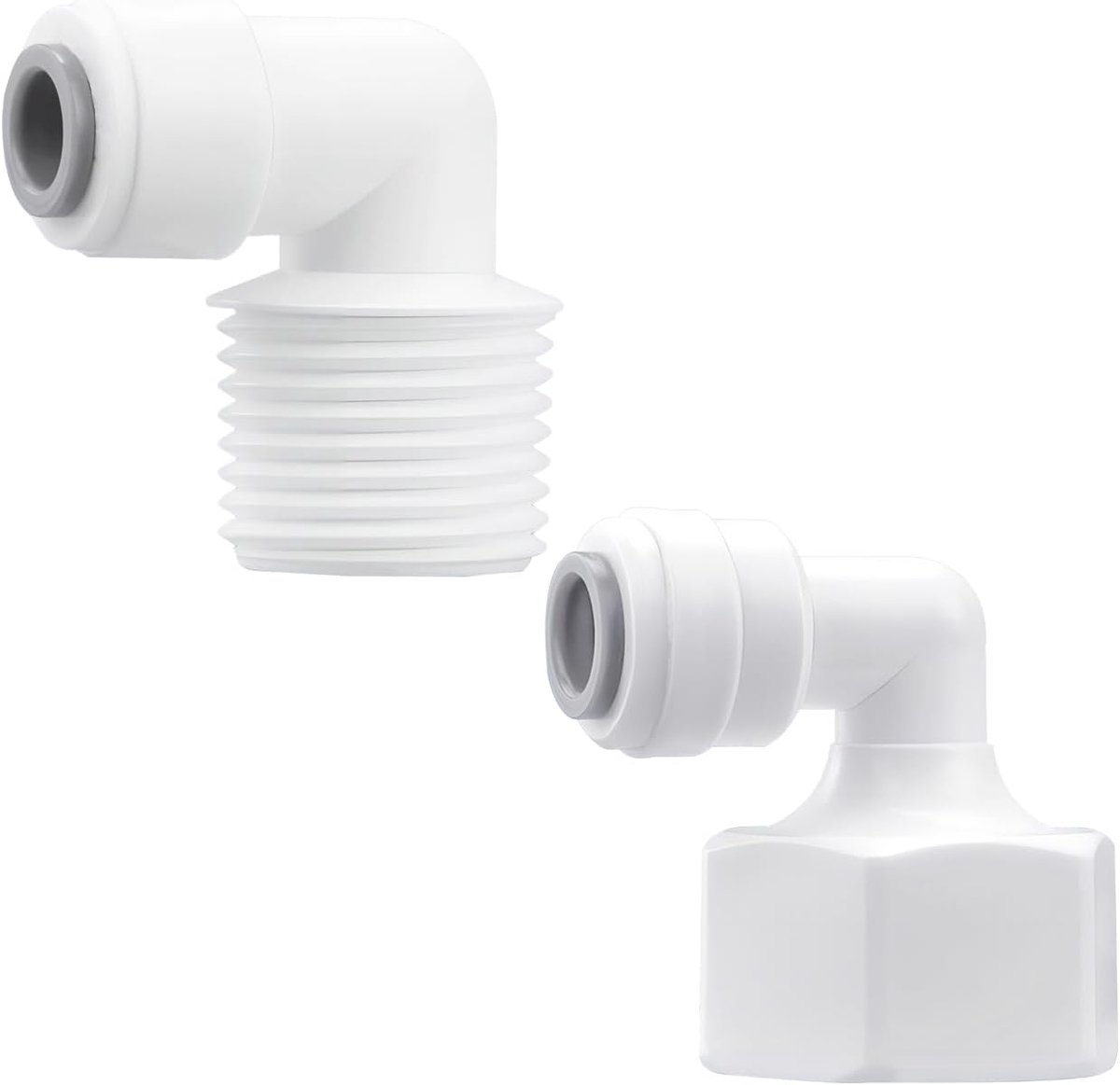 SnelShoppen - 2 Stuks Waterfilter Snelle Verbinder, 1/4 Inch RO Water Bochtbuis Aansluiting naar 1/2 Inch Vrouwelijke/Mannelijke Draad, voor Koelkast