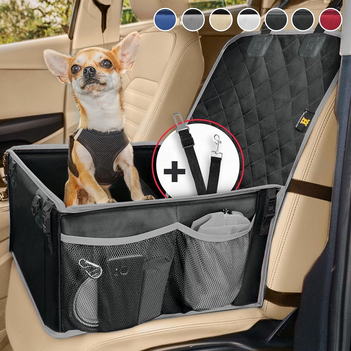 Hondenautostoel - Reisbox Hond - Veilig Reizen - Versterkte Wanden - 45 x 45 x 24 cm - Zwart Grijs