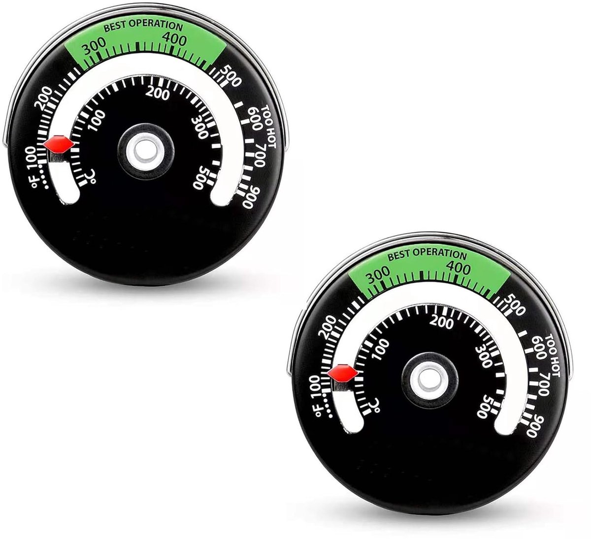 SnelShoppen - 2x Thermometer voor Houtkachel en Oven, Magnetisch, 0-500 °C, Voor Houtkachel en Kookplaat, Handig en Gebruiksvriendelijk