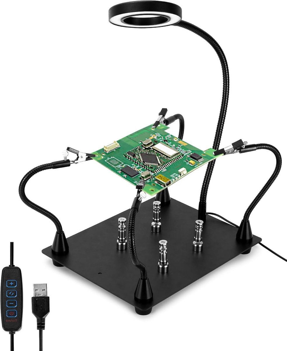SnelShoppen - QWORK Derde Hand Soldeerapparaat met 6x LED Vergrootglas, 4 Soldeerhulparmen en 4 PCB Kolommen voor Precisiewerk