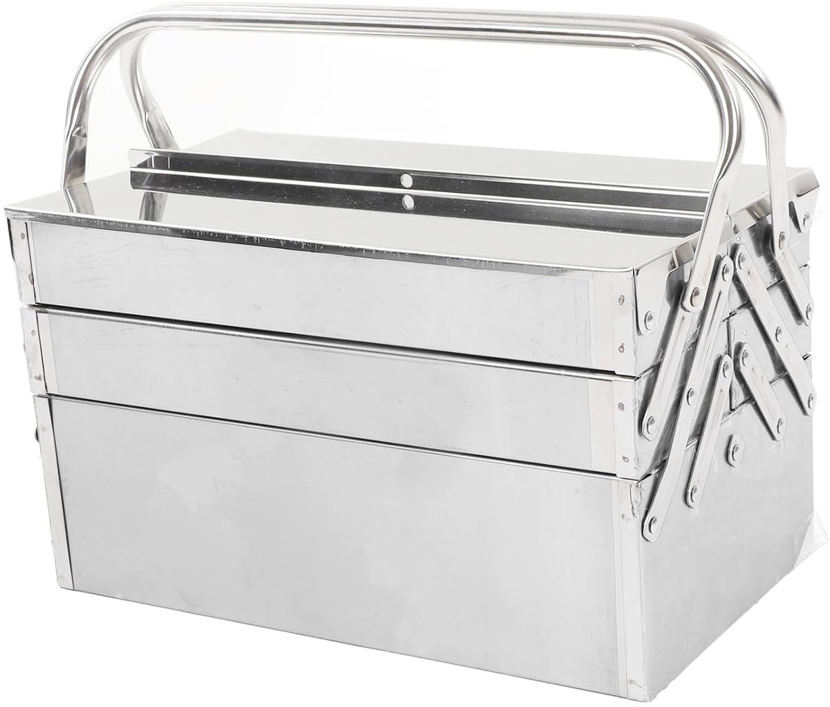 SnelShoppen - Metalen Cantilever Gereedschapskoffer, Multifunctionele 3 Laags 5 Lade RVS Draagbare Gereedschap Organizer voor Werkplaatsen, Hoog Hardh