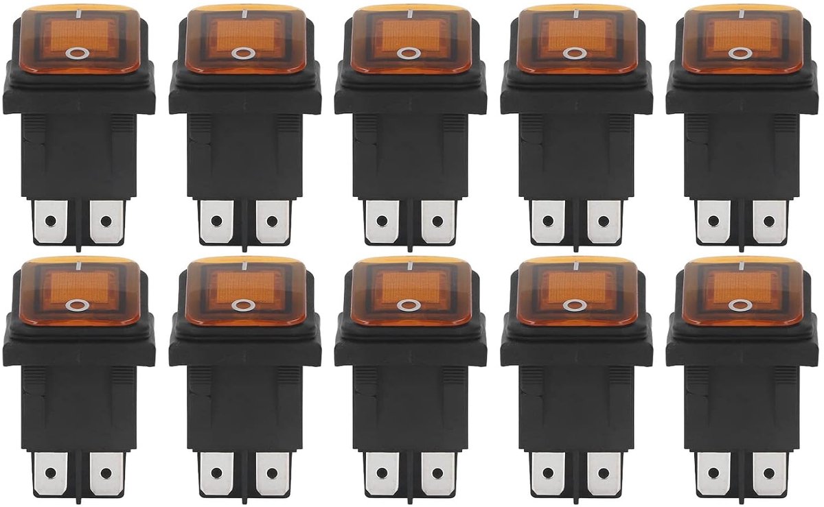 SnelShoppen - 10PCS Vierkante Momentane Rockerschakelaar 4 Pins 2 Positie met LED Licht (Oranje) voor Boot, Tuin, Keuken, en Meer