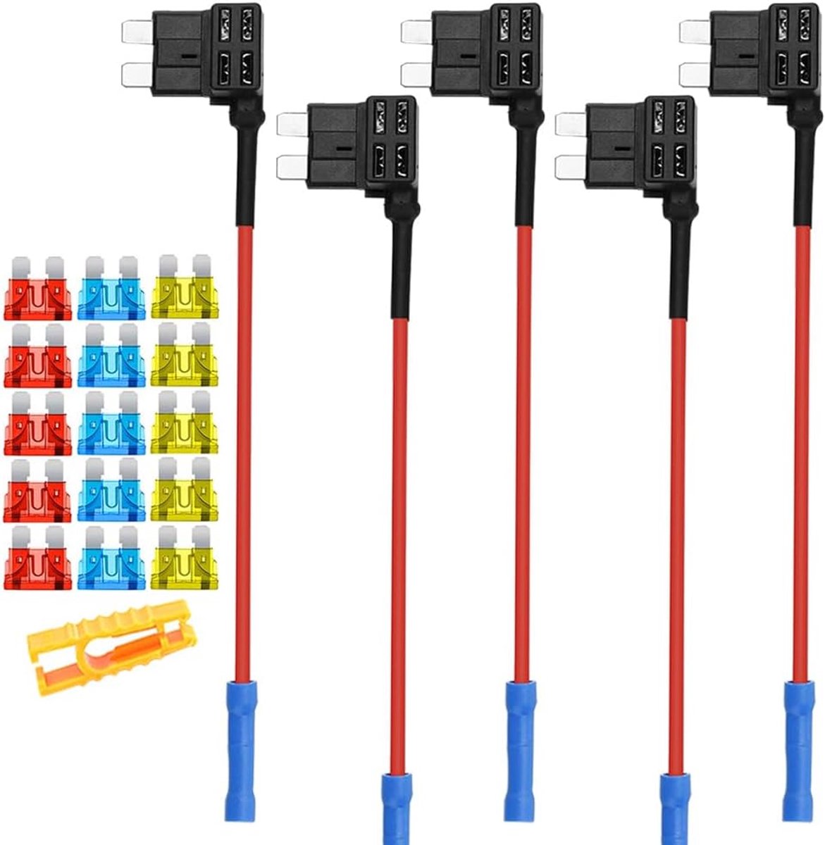 5Pcs 12V/24V Medium Add-a-Circuit Fuse Adapter, Car Piggyback Fuse Holder with 16 AWG Wire, Free 15 Pieces Standard - ShopVlot