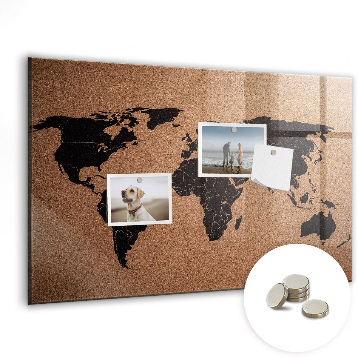 Coloray Glazen Magneetbord - Magnetisch Bord Wereldkaart - 60x40 cm - Bruin Magneetbord - Magnetic Board - Magneetbord Design