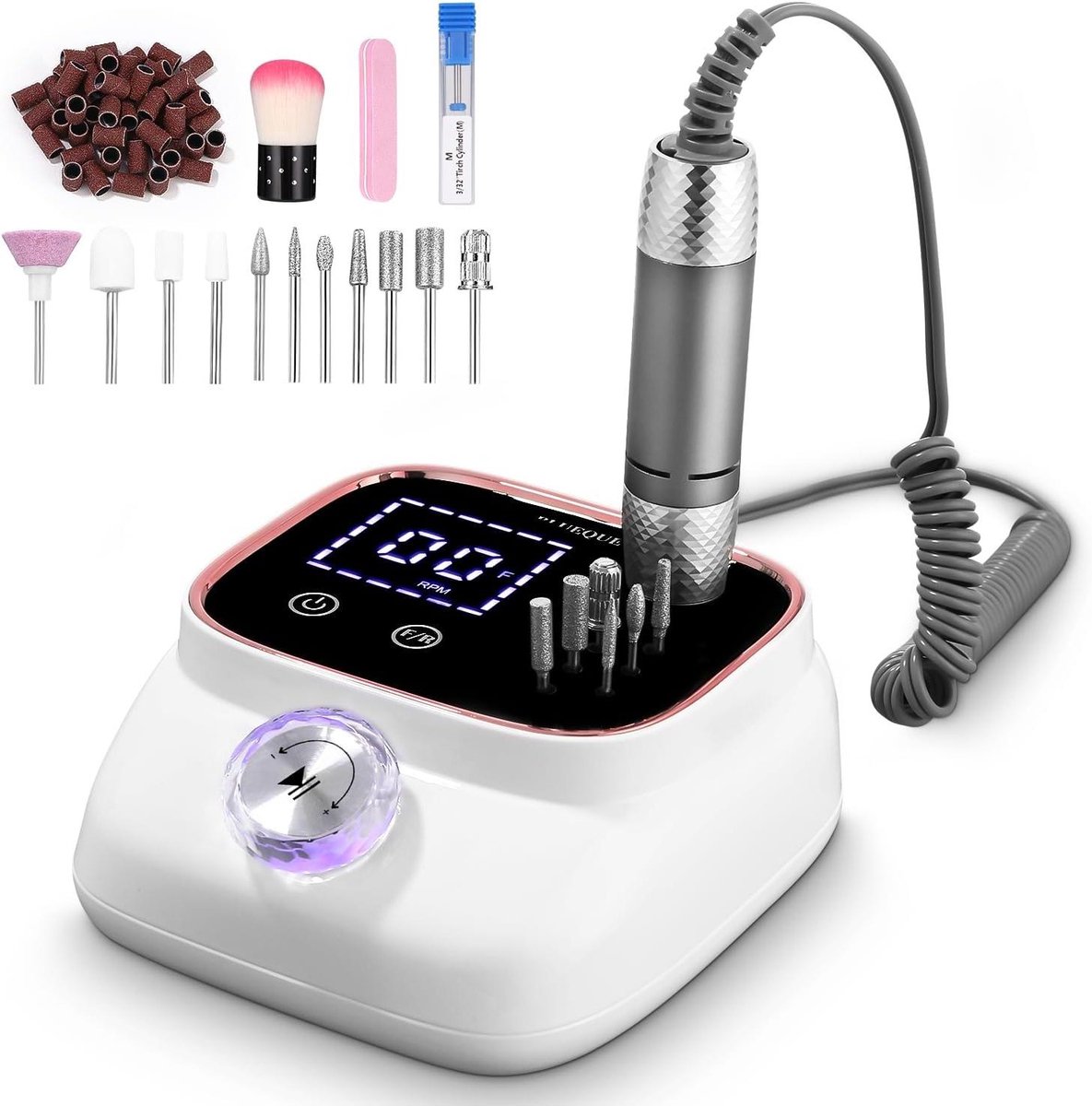 Nagelschuurmachine Elektrisch - Nagelvijl Set - Nagelverzorging Thuis - 45.000 RPM LCD - Compact Ontwerp - Roségoud