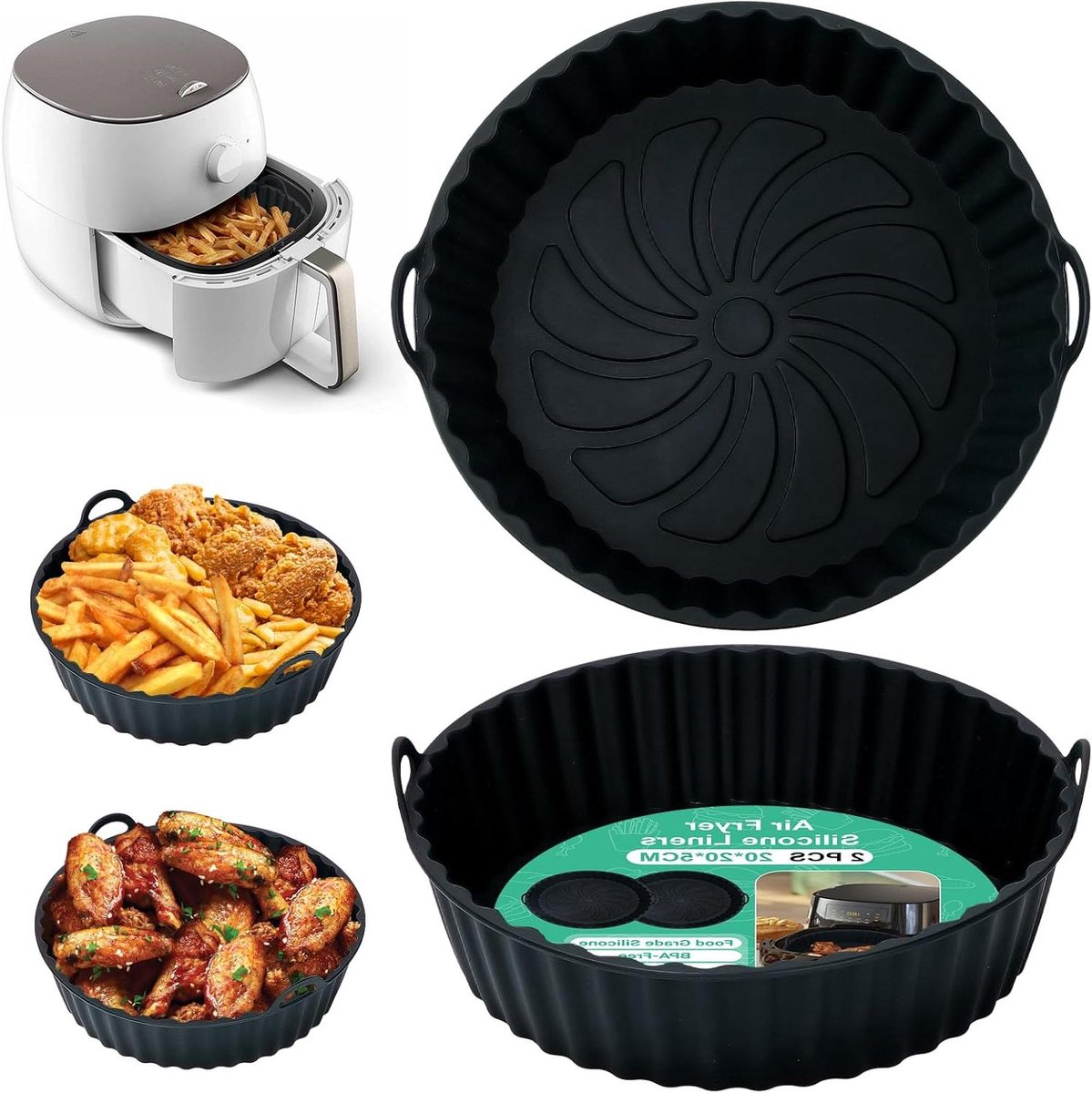 Airfryer Siliconen Pot - Airfryer Bakvorm - Koken en Bakken - Herbruikbaar en Vaatwasserbestendig - 20x20x5CM - Zwart
