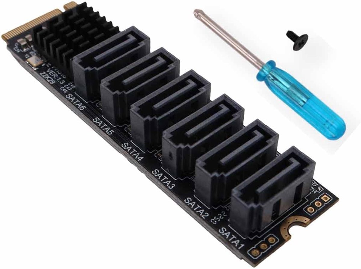 SATA3.0 uitbreidingskaart - M.2 NGFF NVME naar SATA adapter - 6 poorten - verbeterde stabiliteit - ShopVlot