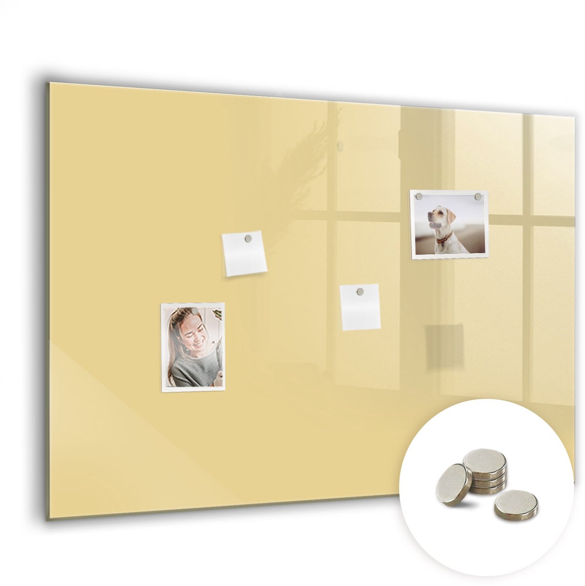 Coloray Glazen Magneetbord - Magnetisch Bord Lichtgele kleur - 100x70 cm - Romig Magneetbord - Magnetic Board - Glazen Magneetbord