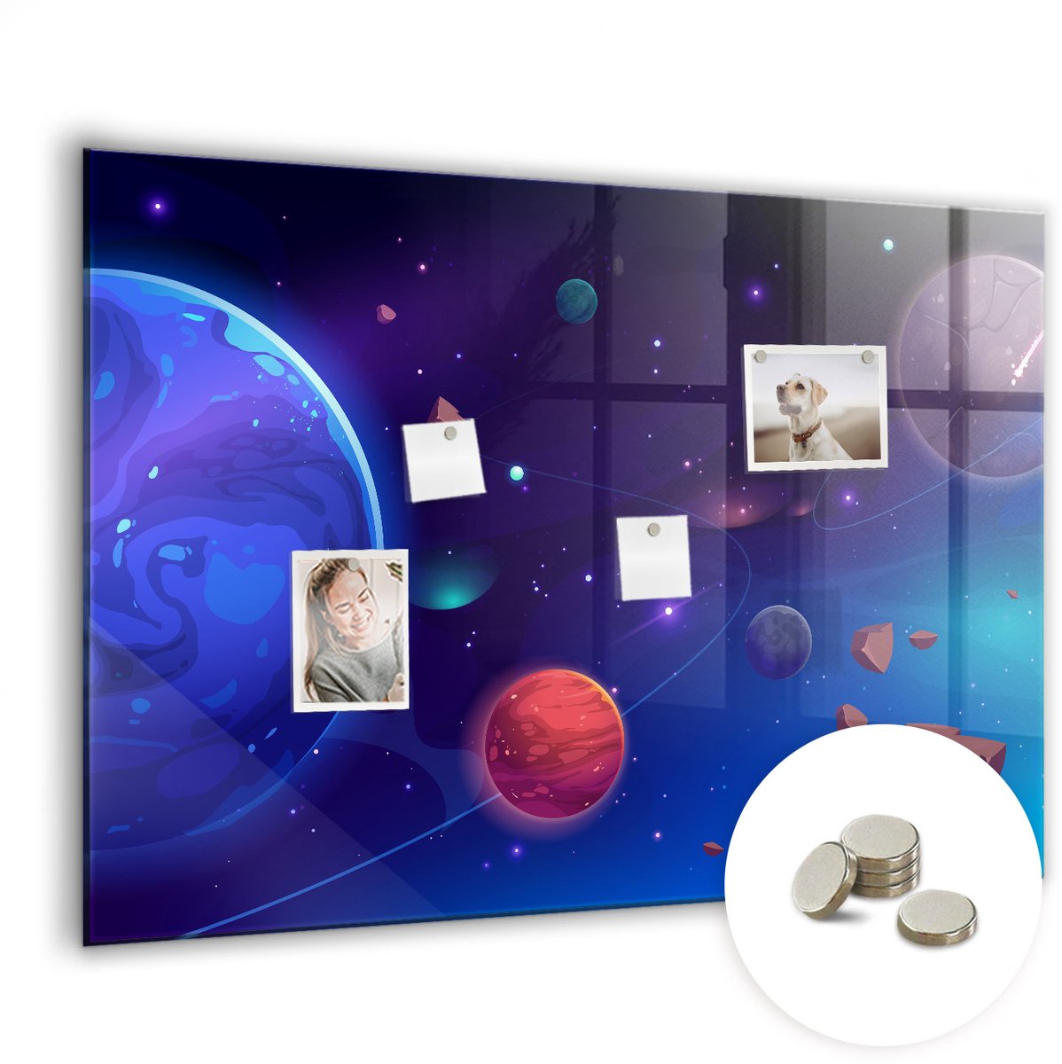 Coloray Glazen Magneetbord - Magnetisch Bord 3D-wereldkaart - 100x70 cm - Veelkleurig Magneetbord - Magnetic Board - Magneetbord Design