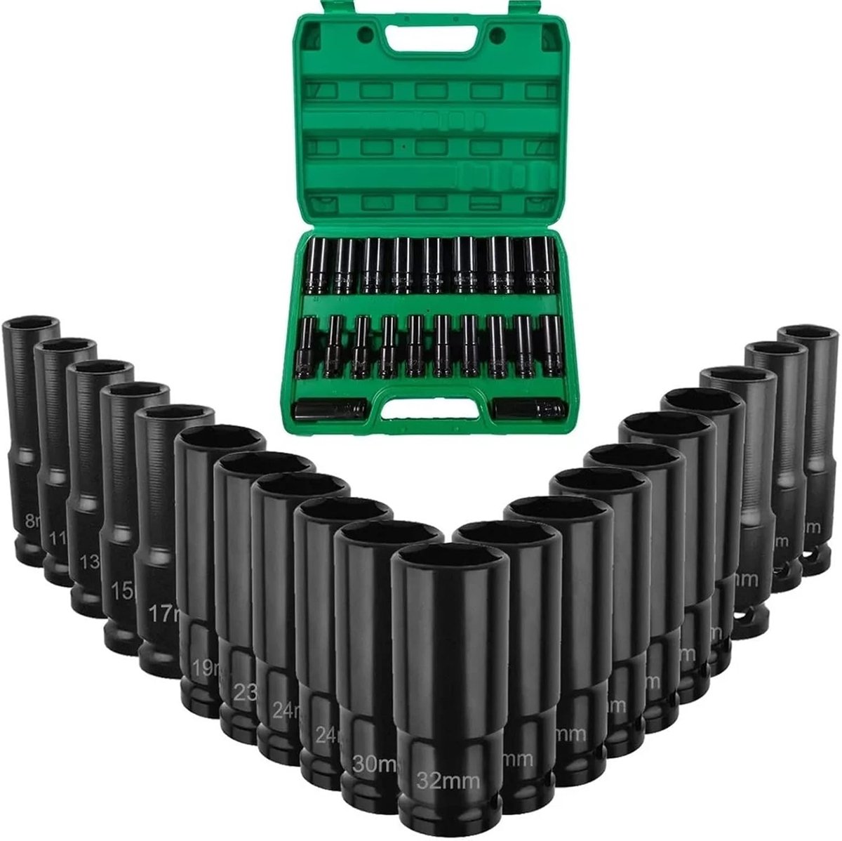 SnelShoppen - 20-delige Dopsleutelset Elektrische Inbussleutel Cap Set voor Onderhoud, 8mm t/m 32mm, Praktisch en Stabiel