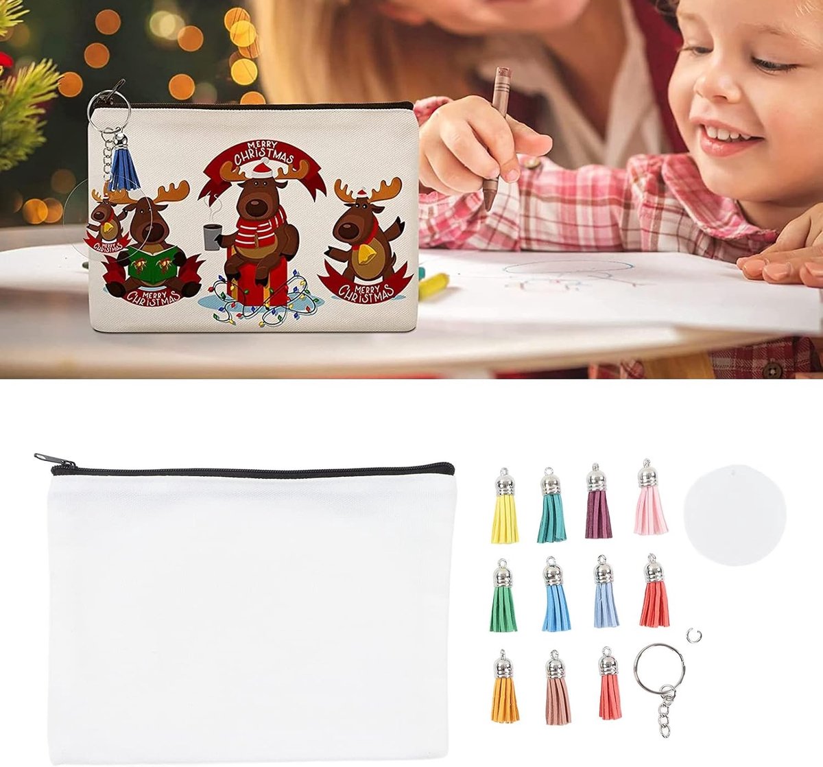 SnelShoppen - 10 Sets Sublimatie Cosmeticazakken Lege Set, DIY Sublimatie Blanks voor Makeup Tassen, Compleet met Sleutelhangers en Penselen