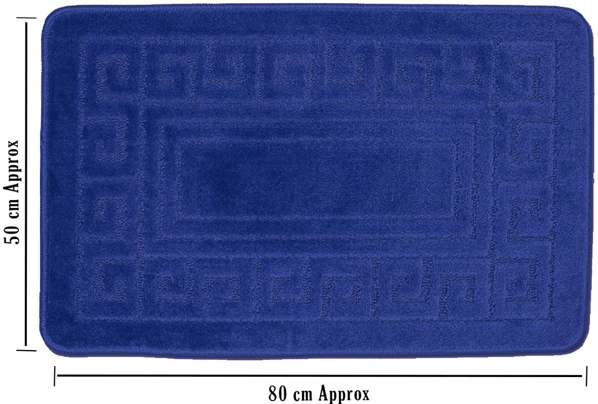 SnelShoppen - EDS Antislip Badmatset met Grieks Dessin, 2-delig, Badmat (50 x 80 cm) en WC-mat (50 x 40 cm), Koningsblauw, Antislip, Badkameraccessoir