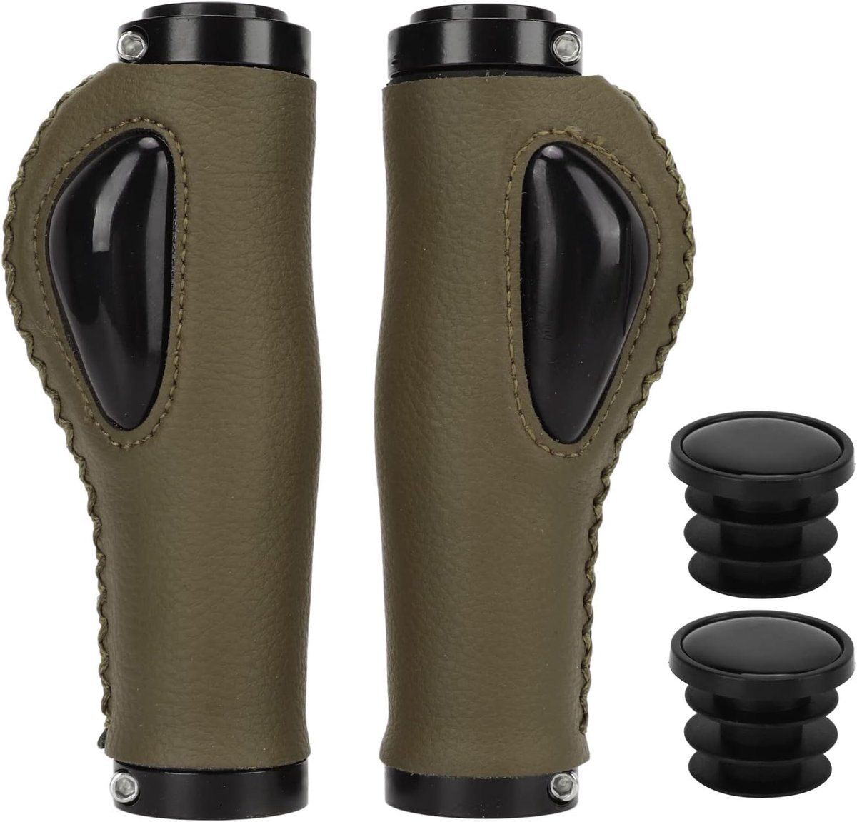 SnelShoppen - Leren Fietsgrepen met Ergonomisch Stuurwielcover en Schokabsorberende Polstering voor 22.2mm Handvatten - Olijf Groen - Perfecte Fietsac