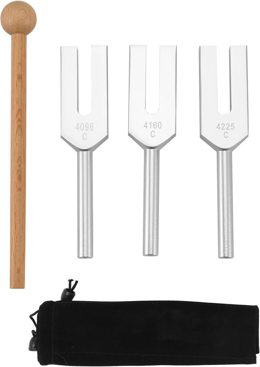 Stemvorkset met 4096 Hz, 4160 Hz en 4225 Hz voor muzikale afstemming en therapie met accessoires