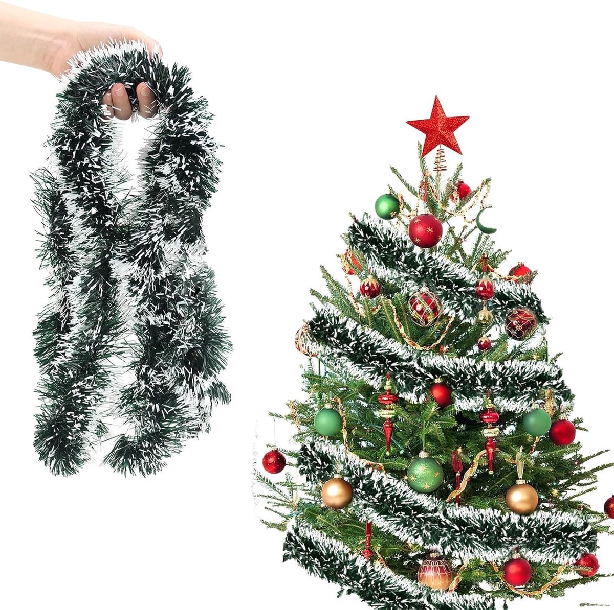 Kerstslinger - Decoratieve guirlande - Feestelijke aankleding - Duurzaam PVC materiaal - 10 meter lengte - Groen en wit