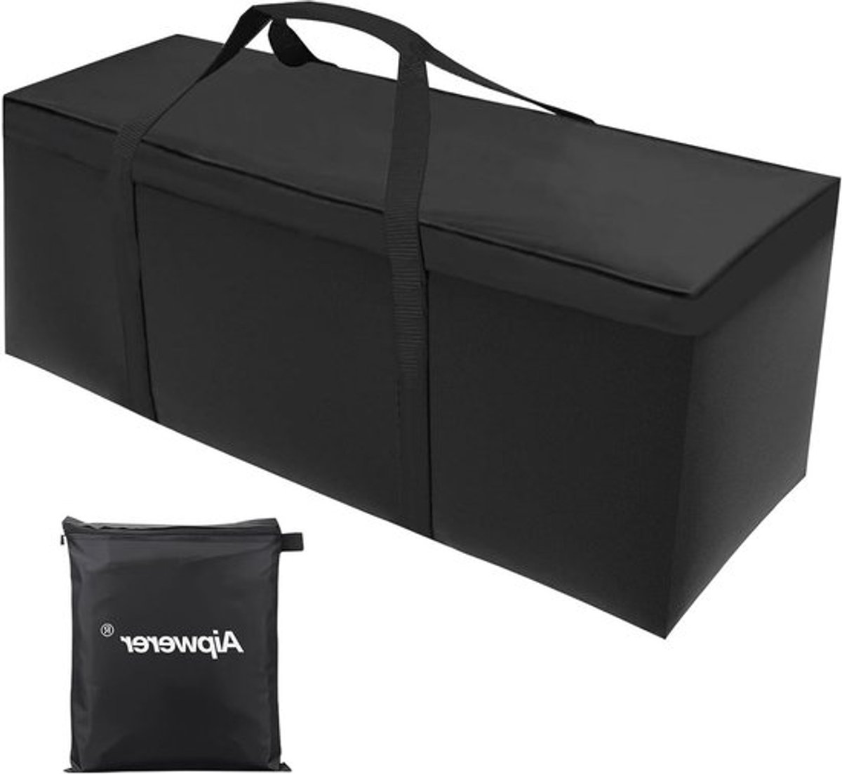 Grote Opbergzak voor Tuinkussens met Handvat, Beschermhoes voor Kussens, 175 x 55 x 75 cm, Zwart, Waterdicht en Duurzaam