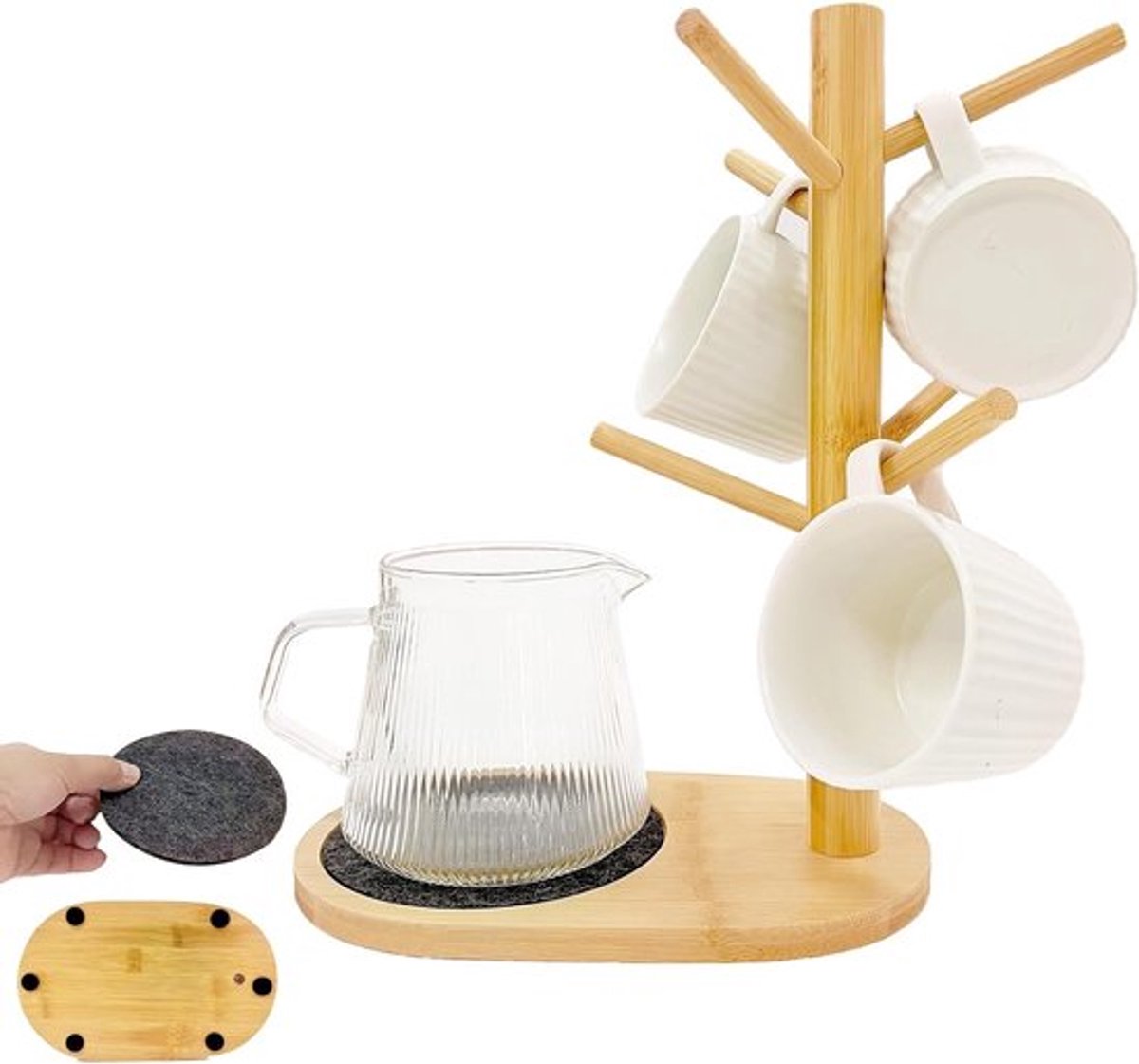 Houten Mokkenhouder met 6 Haakjes voor het Organiseren van Koffiekoppen en Keukenaccessoires
