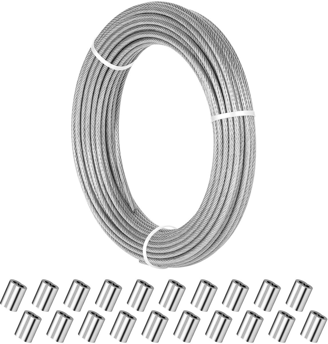 Draadkabelset - Roestvrij staal - 18 m x 3 mm - PVC-gecoat met Aluminium Struikklemmen - Voor Tuin en Klimplanten