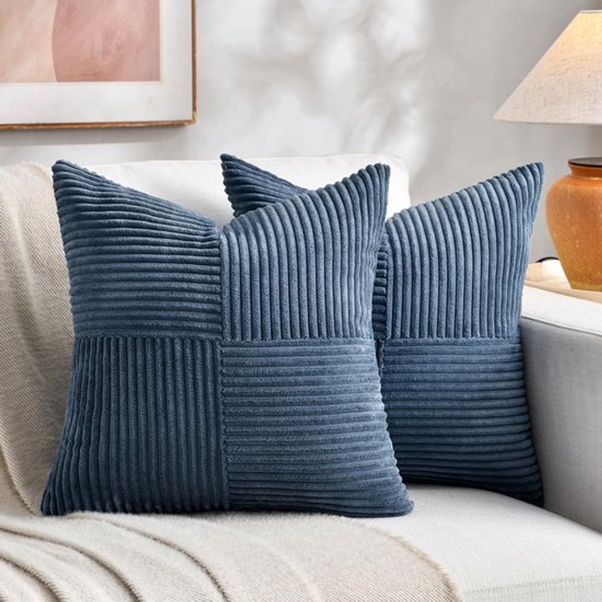 Kussenhoezen 60 x 60 cm - Set van 2 - Boho/Corduroy - Zacht/Decoratief - Onzichtbare Ritssluiting - Klassiek Patroon - Decoratieve Kussens