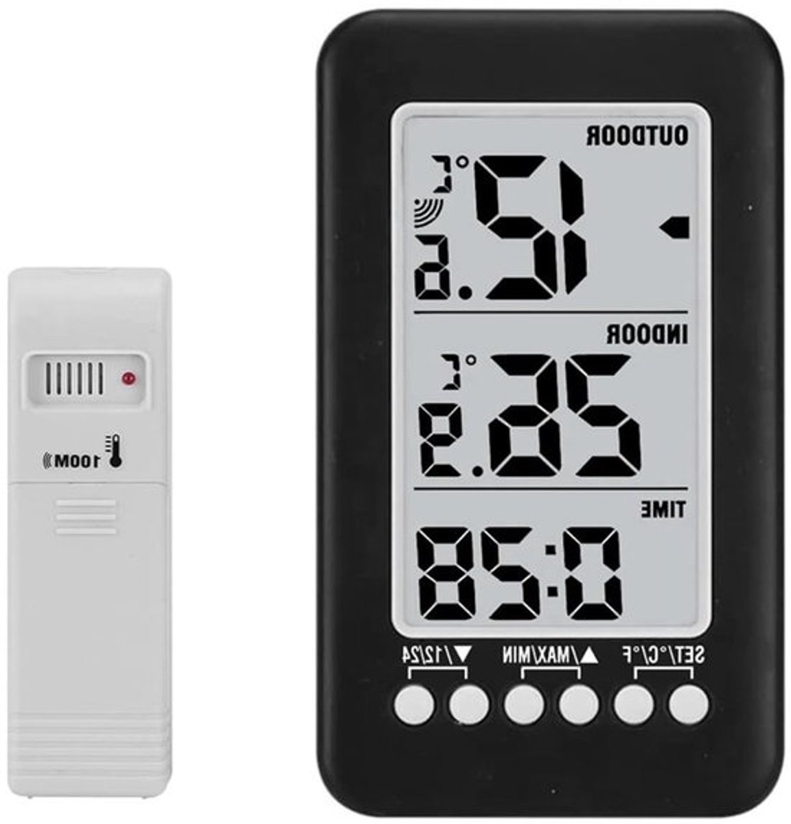 Draadloze Thermometer voor Binnen en Buiten, Digitale Weerstation Temperatuurmonitor met Afstandsbediening, Ideaal voor Koelkasten en IJsopslag, Maximaal en Minimaal Temperatuurregistratie