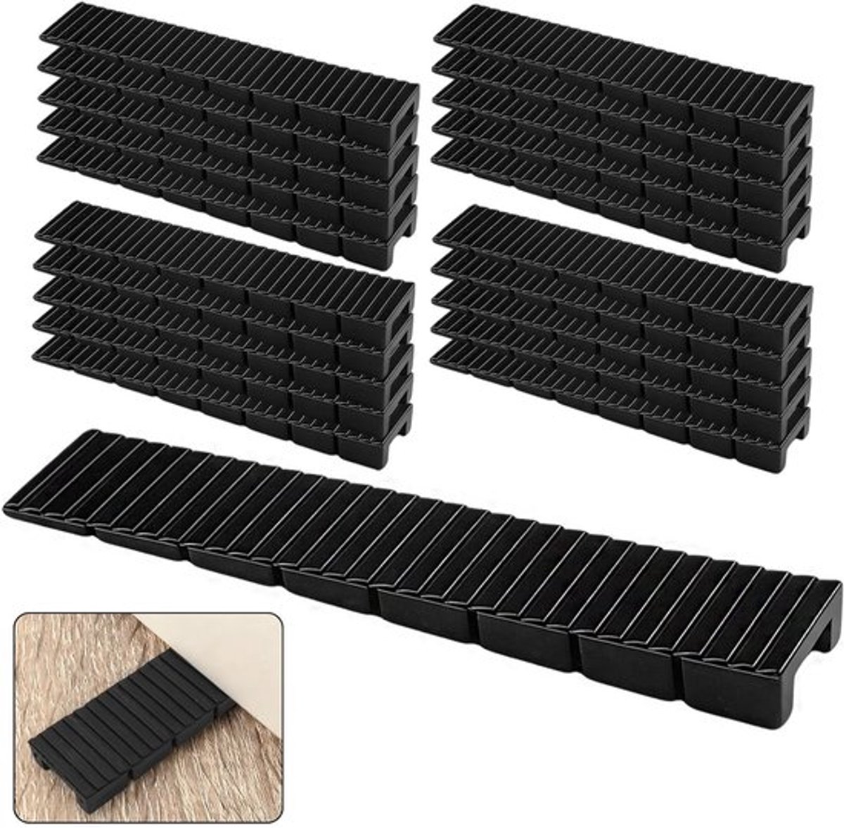 Set van 20 Meubelwiggen, 8 x 20 x 98 mm, Voor Niveau-aanpassing, Deurstopper, Robuuste Wiggen voor Meubelmontage en Doe-Het-Zelf Projecten, Zwart